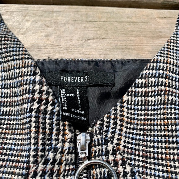 💜 Forever 21 Plaid Zip Front Mini Dress - Size Small - Picture 6 of 6